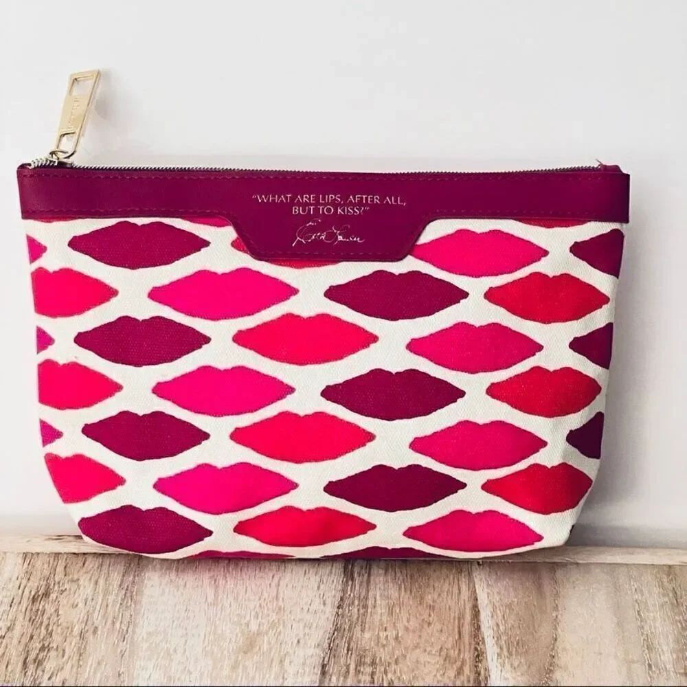 NWT ESTEE Lauder White Off, Pink, Burgundy, Kisses Lips, Cosmetics Make up Bag